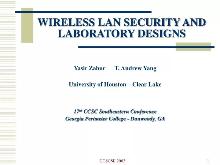 wireless lan security and laboratory designs