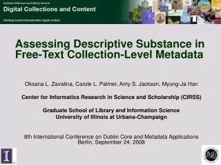 Assessing Descriptive Substance in Free-Text Collection-Level Metadata