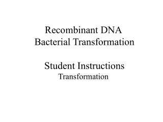 Recombinant DNA Bacterial Transformation Student Instructions Transformation