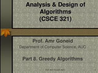 Analysis &amp; Design of Algorithms (CSCE 321)