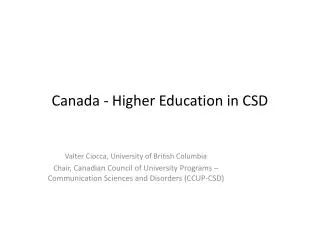 Canada - Higher Education in CSD