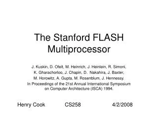 The Stanford FLASH Multiprocessor