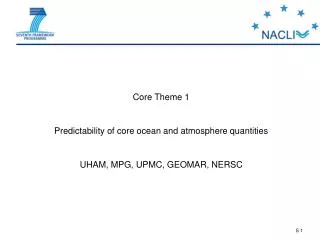 Core Theme 1 Predictability of core ocean and atmosphere quantities