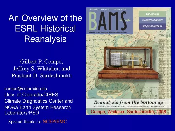 an overview of the esrl historical reanalysis