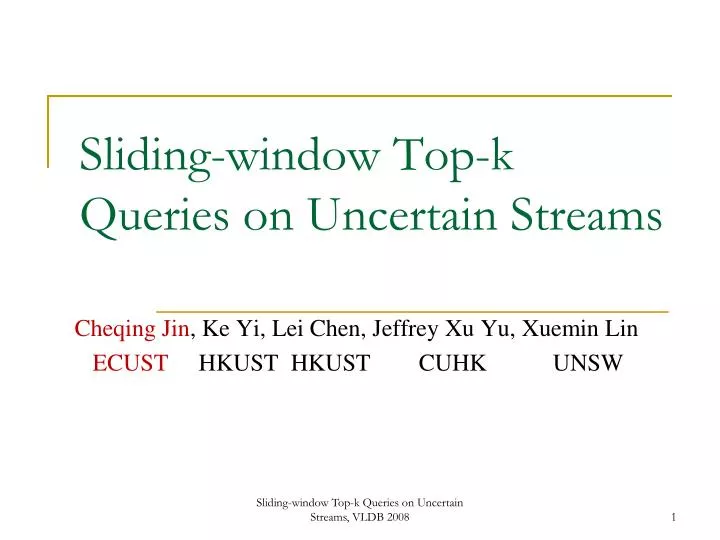 sliding window top k queries on uncertain streams