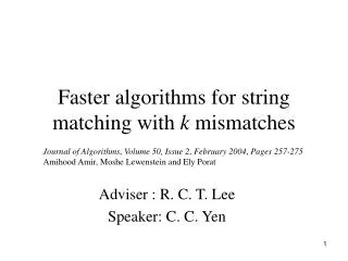 Faster algorithms for string matching with k mismatches