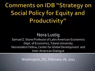 Comments on IDB “Strategy on Social Policy for Equity and Productivity”