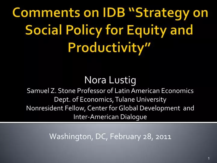 comments on idb strategy on social policy for equity and productivity