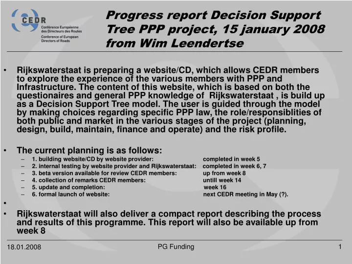progress report decision support tree ppp project 15 january 2008 from wim leendertse