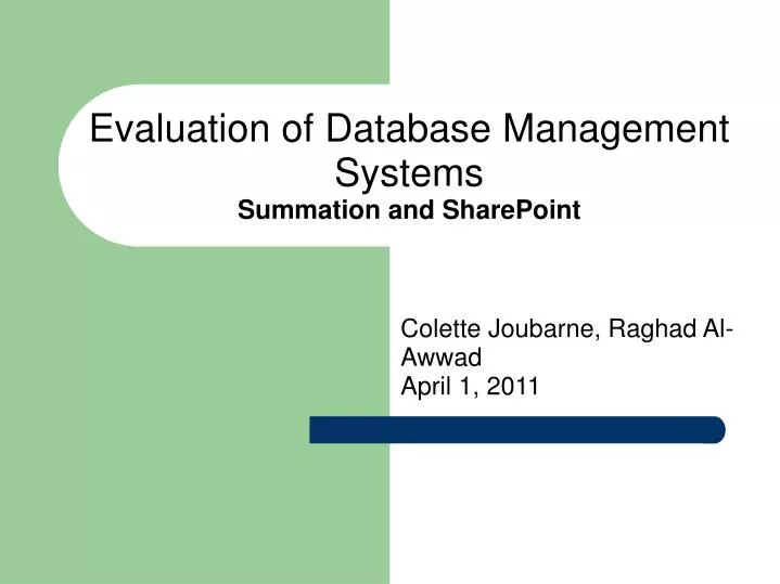 evaluation of database management systems summation and sharepoint