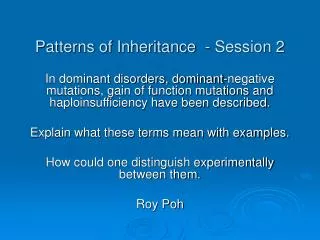 Patterns of Inheritance - Session 2