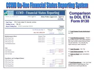 Comparison to DOL ETA Form 9130