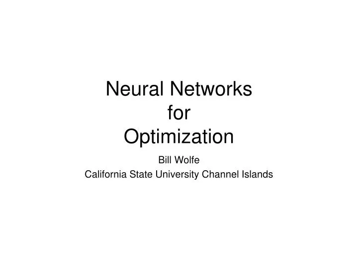 neural networks for optimization