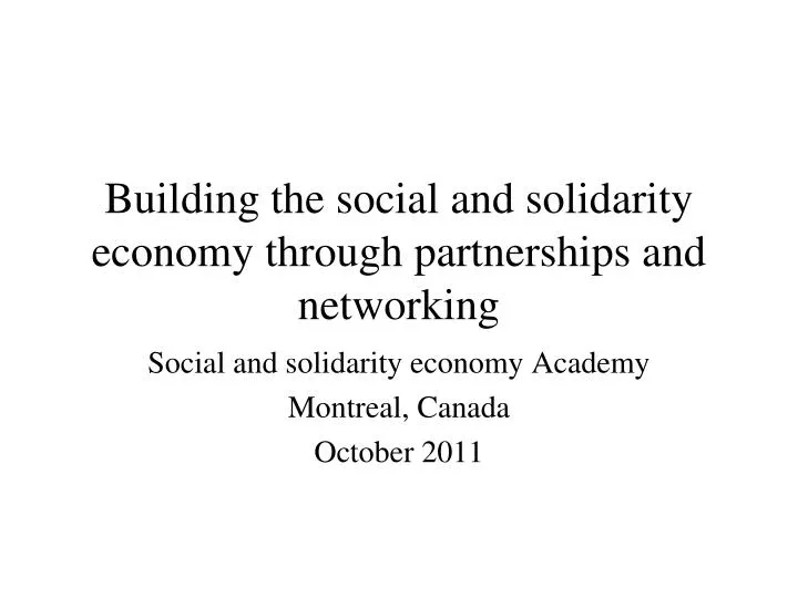 building the social and solidarity economy through partnerships and networking