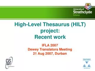 High-Level Thesaurus (HILT) project: Recent work