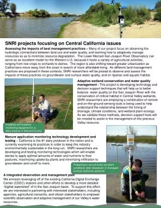 SNRI projects focusing on Central California issues