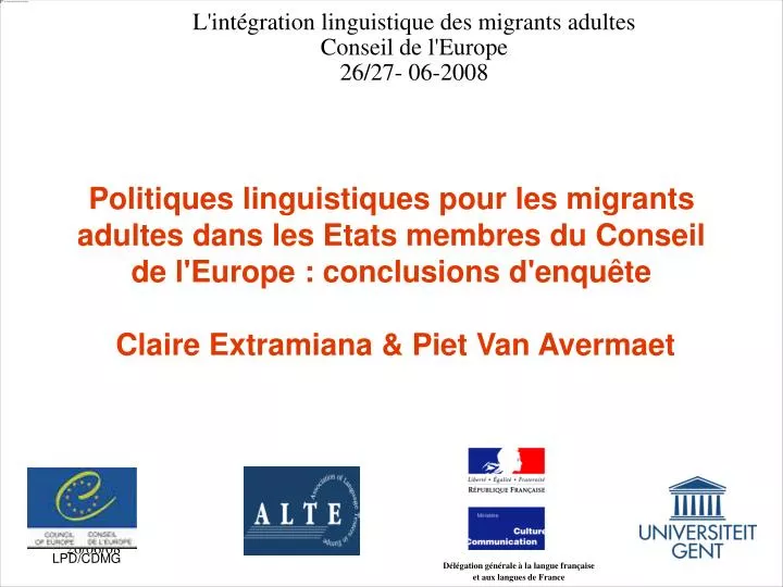 l int gration linguistique des migrants adultes conseil de l europe 26 27 06 2008