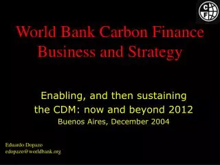 World Bank Carbon Finance Business and Strategy