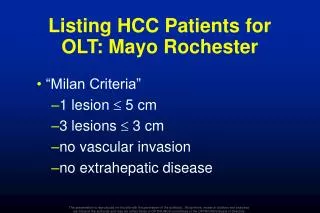 Listing HCC Patients for OLT: Mayo Rochester
