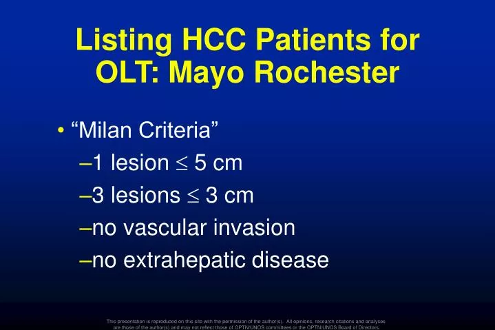 listing hcc patients for olt mayo rochester