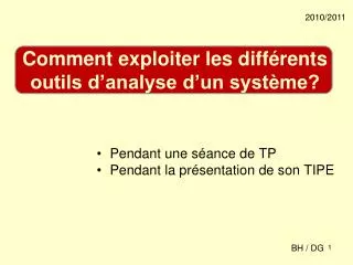 comment exploiter les diff rents outils d analyse d un syst me