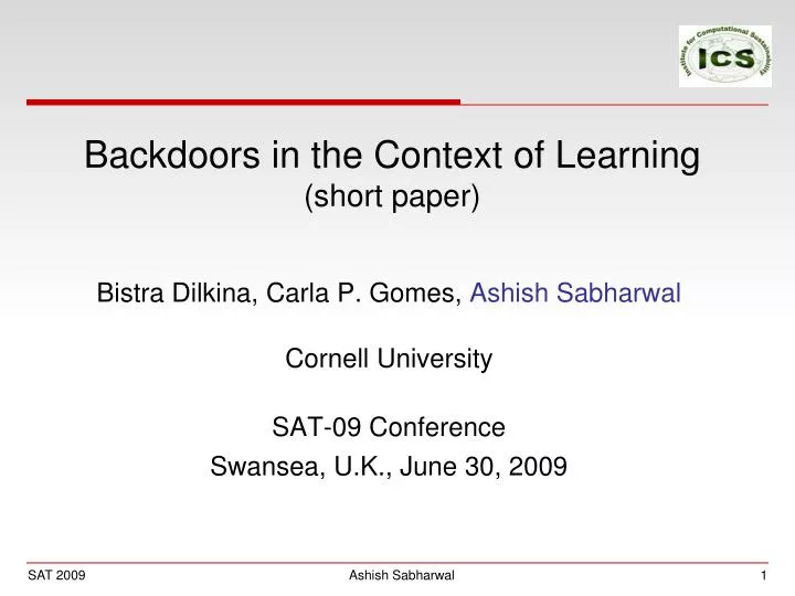 backdoors in the context of learning short paper