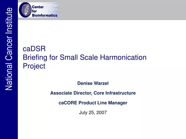 cadsr briefing for small scale harmonication project