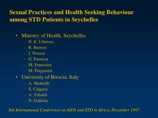 Sexual Practices and Health Seeking Behaviour among STD Patients in Seychelles