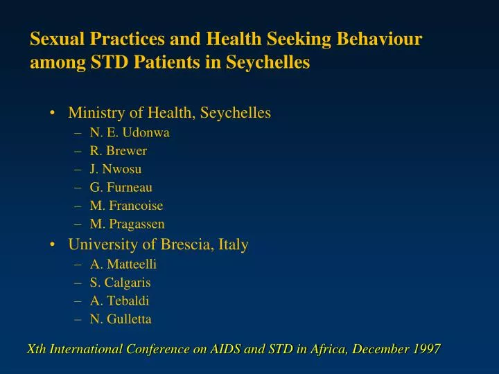 sexual practices and health seeking behaviour among std patients in seychelles
