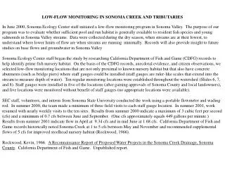 LOW-FLOW MONITORING IN SONOMA CREEK AND TRIBUTARIES