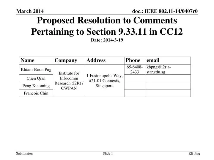 proposed resolution to comments pertaining to section 9 33 11 in cc12 date 20 14 3 19
