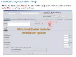 CDMA/OFDMA system: General settings