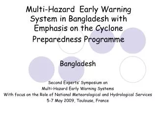 Bangladesh Second Experts’ Symposium on Multi-Hazard Early Warning Systems