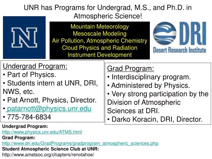 unr has programs for undergrad m s and ph d in atmospheric science