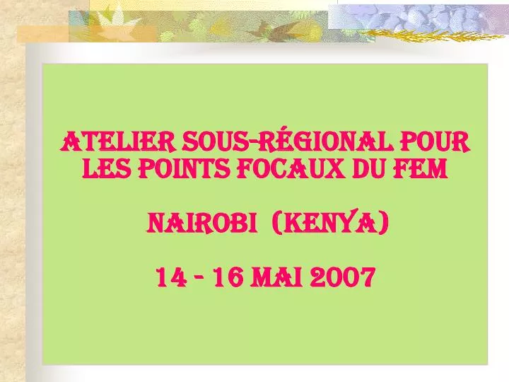atelier sous r gional pour les points focaux du fem nairobi kenya 14 16 mai 2007