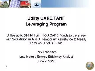 Utility CARE/TANF Leveraging Program
