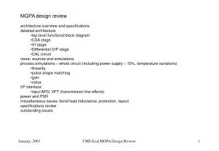 MGPA design review architecture overview and specifications detailed architecture