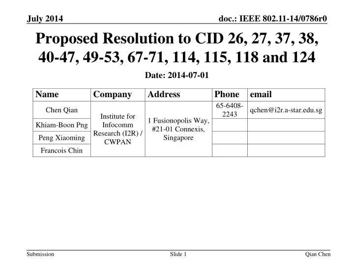 proposed resolution to cid 26 27 37 38 40 47 49 53 67 71 114 115 118 and 124