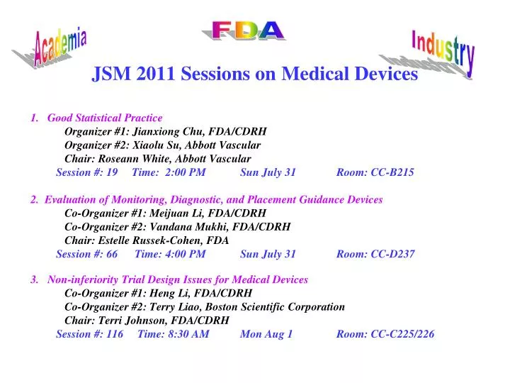 jsm 2011 sessions on medical devices