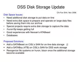 DSS Disk Storage Update