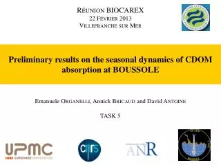 Preliminary results on the seasonal dynamics of CDOM absorption at BOUSSOLE