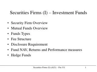 Securities Firms (I) – Investment Funds