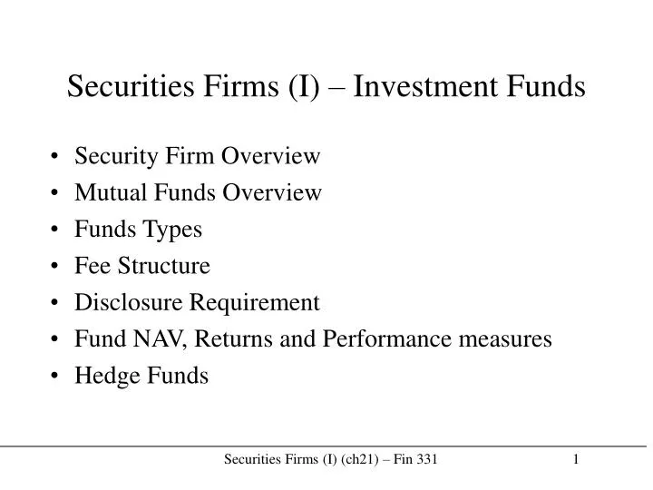 securities firms i investment funds