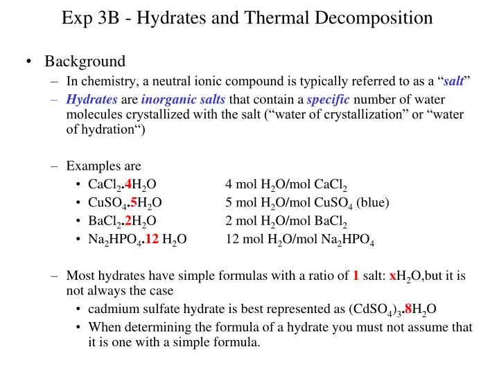 exp 3b hydrates and thermal decomposition