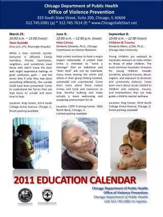 2011 EDUCATION CALENDAR