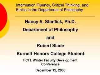 Information Fluency, Critical Thinking, and Ethics in the Department of Philosophy