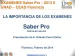 EXAMENES Saber Pro - 2013 II UNAD â€“ CEAD Florencia - slide 1