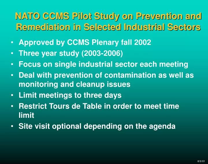 nato ccms pilot study on prevention and remediation in selected industrial sectors