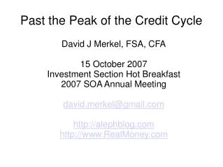 Past the Peak of the Credit Cycle