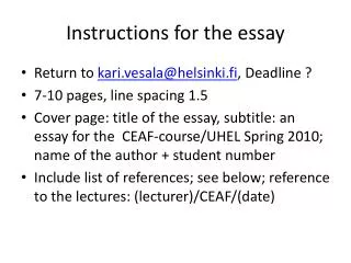 Instructions for the essay